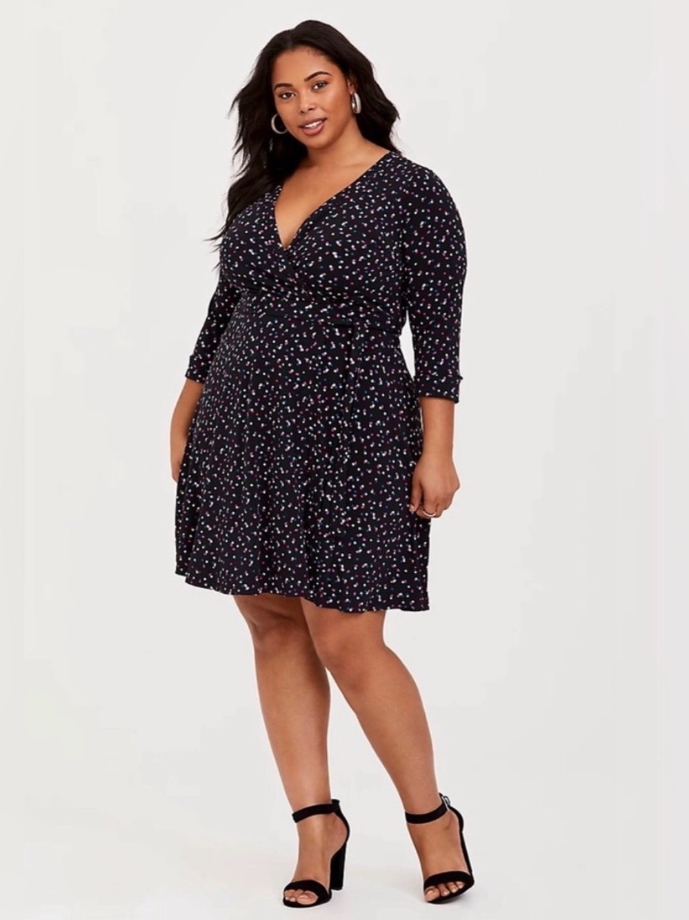 Torrid Black & Pink Dot Surplice Dress NWT